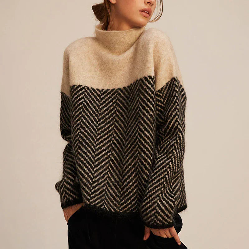 Herringbone Turtleneck Sweater – Luxuriously Soft Twisted Fabric for Stylish Comfort and Timeless Elegance