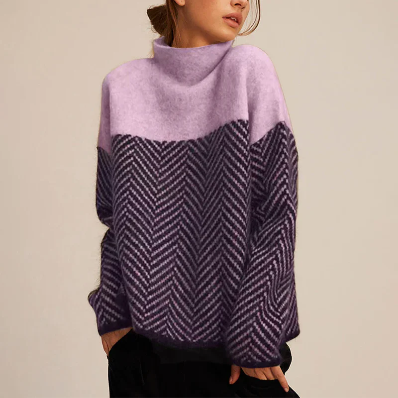 Herringbone Turtleneck Sweater – Luxuriously Soft Twisted Fabric for Stylish Comfort and Timeless Elegance