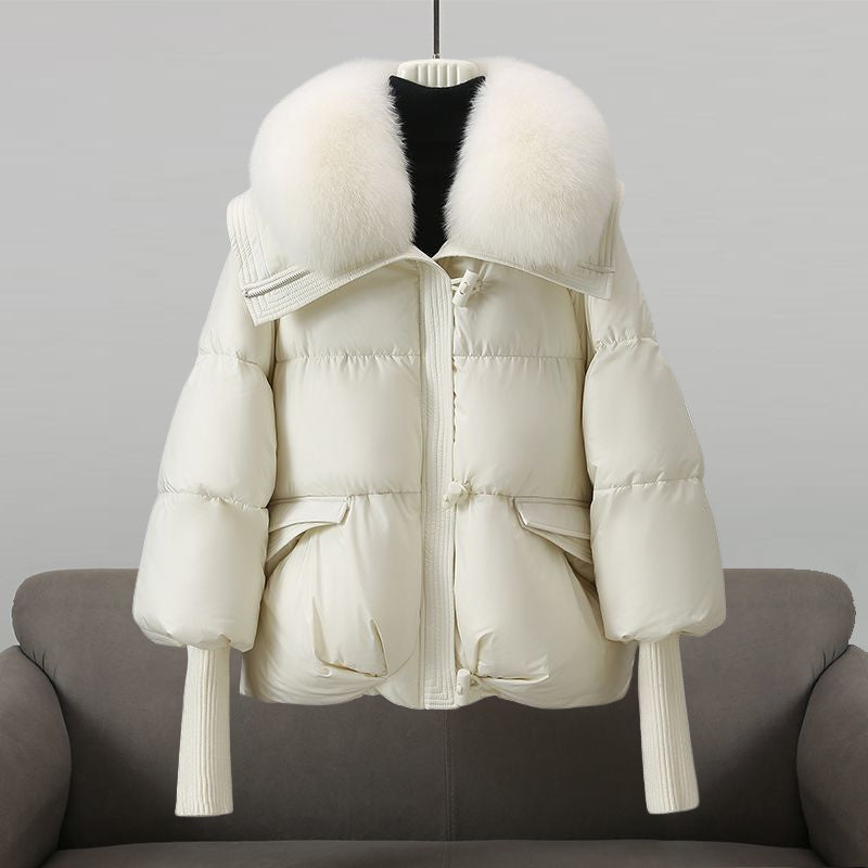 Puffer Jacket – Long Jacket with Fur Collar and Extra-Long Sleeves for Chic Winter Style