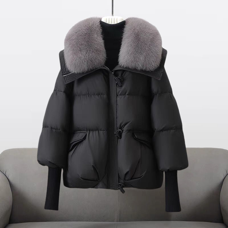 Puffer Jacket – Long Jacket with Fur Collar and Extra-Long Sleeves for Chic Winter Style