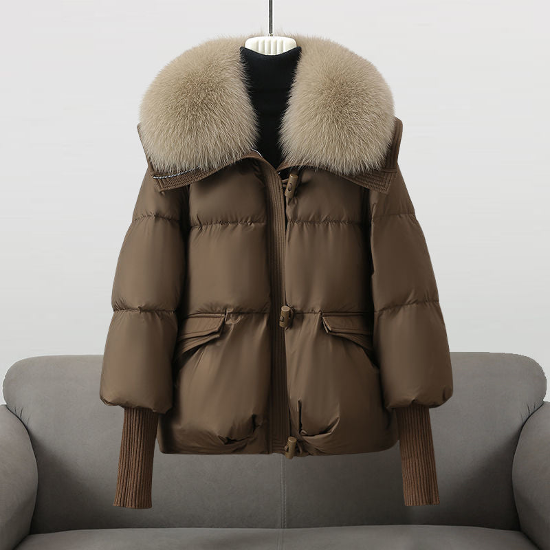 Puffer Jacket – Long Jacket with Fur Collar and Extra-Long Sleeves for Chic Winter Style